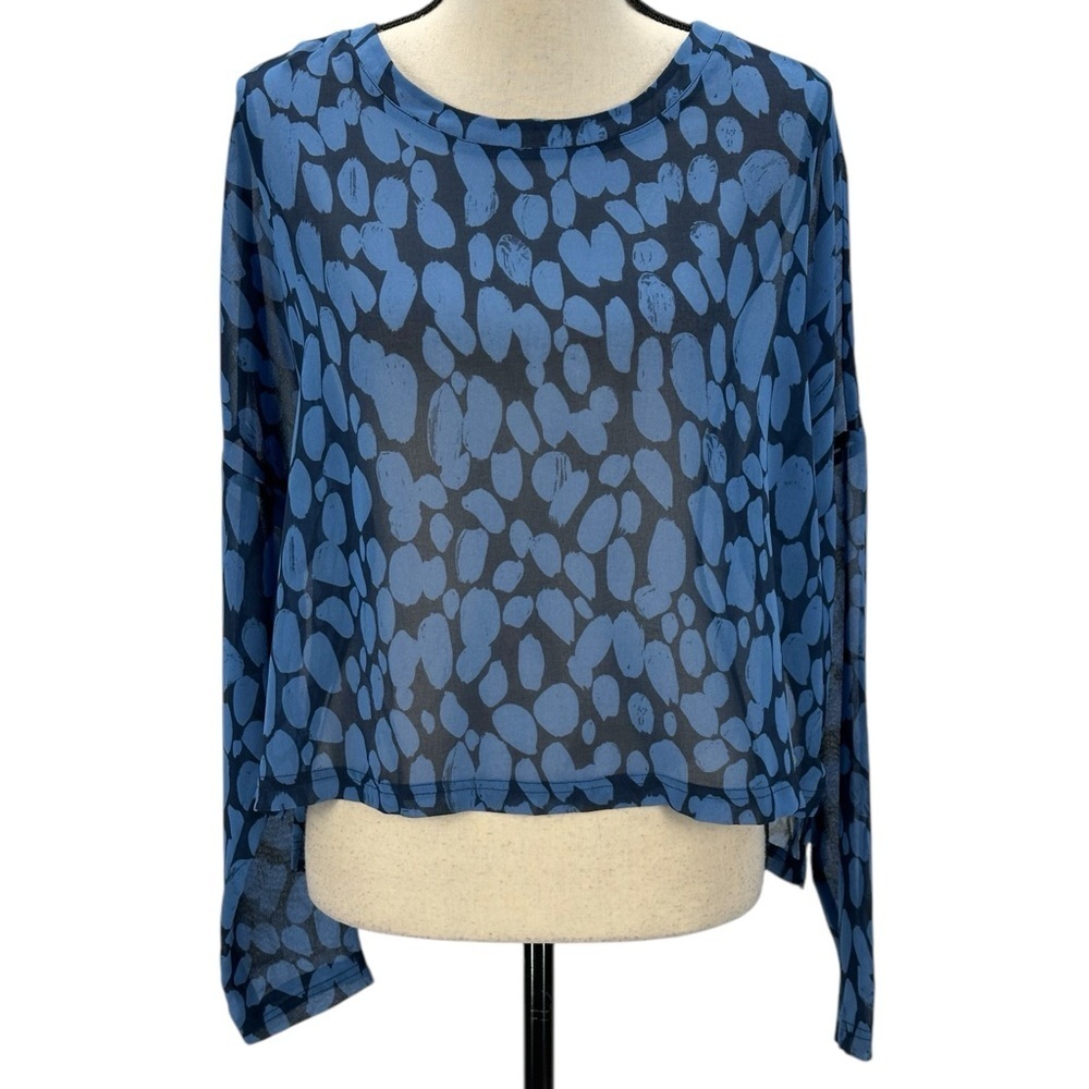 Bench Long Sleeve Crew Neck Hi-Low Hem Sheer Blouse - Blue - size Small